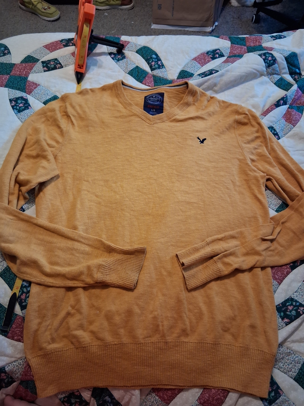 American Eagle Outfitters Men's V-Neck Sweater - Mustard Yellow